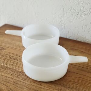 VINTAGE ✨️ Two Ovenware Milk Glass Stackable Bowls with Handles